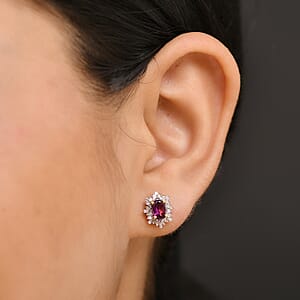 D'Joy AAA Radiant Ember Garnet and Diamond 1.45 ctw Starlit Stud Earrings in 18K Vermeil Yellow Gold Over Sterling Silver