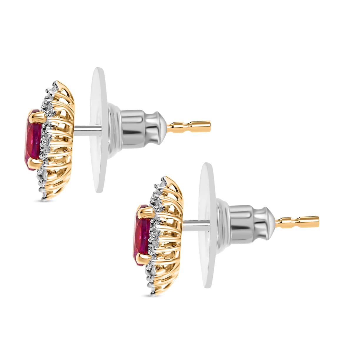 D'Joy AAA Radiant Ember Garnet and Diamond 1.45 ctw Starlit Stud Earrings in 18K Vermeil Yellow Gold Over Sterling Silver image number 3