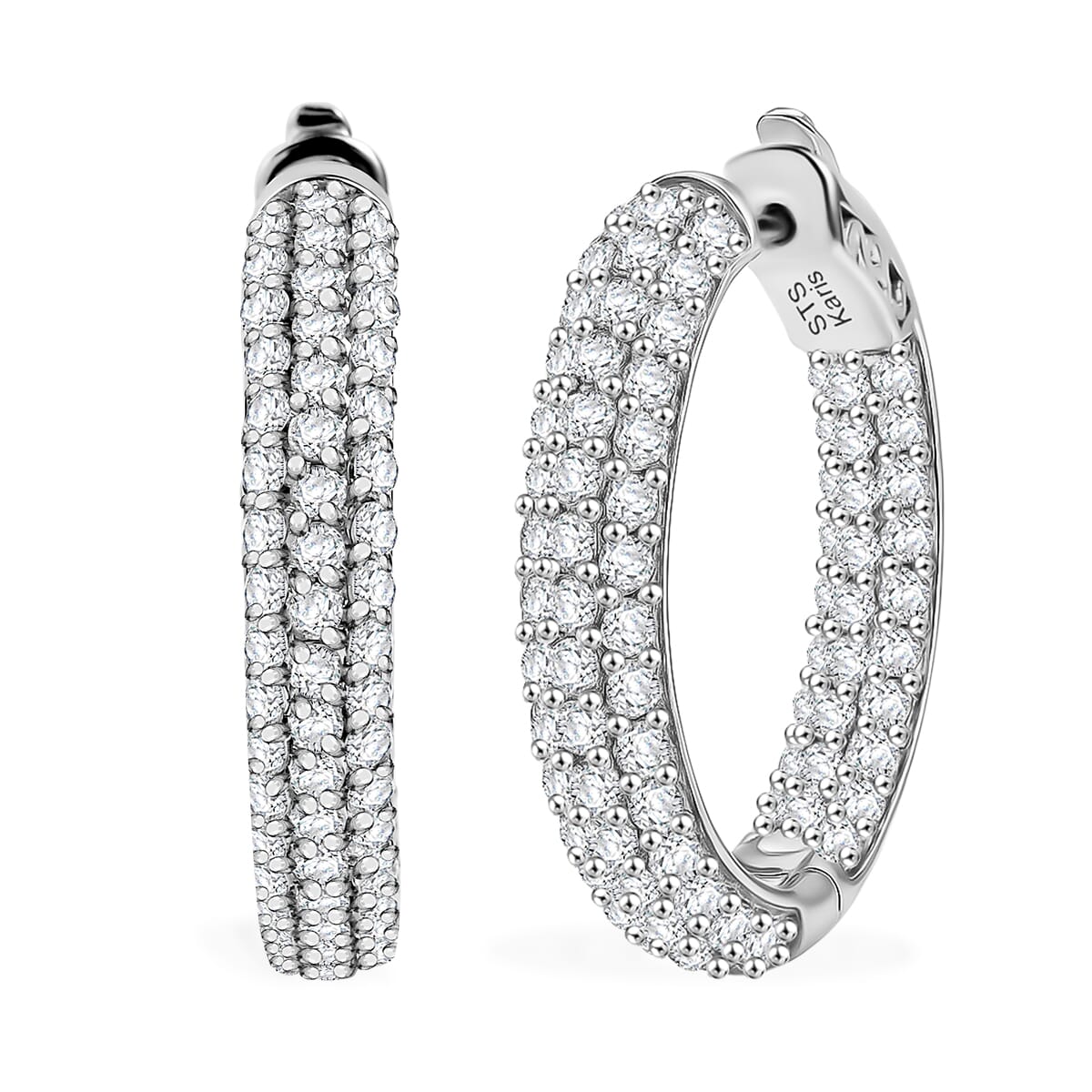 Karis Lab Created White Sapphire 5.00 ctw Hoop Earrings in Platinum Bond image number 0