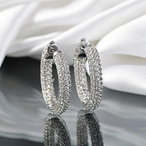 Karis Lab Created White Sapphire 5.00 ctw Hoop Earrings in Platinum Bond