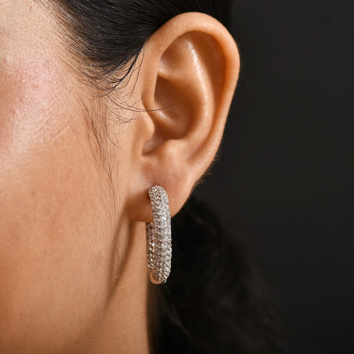 Karis Lab Created White Sapphire 5.00 ctw Hoop Earrings in Platinum Bond image number 2