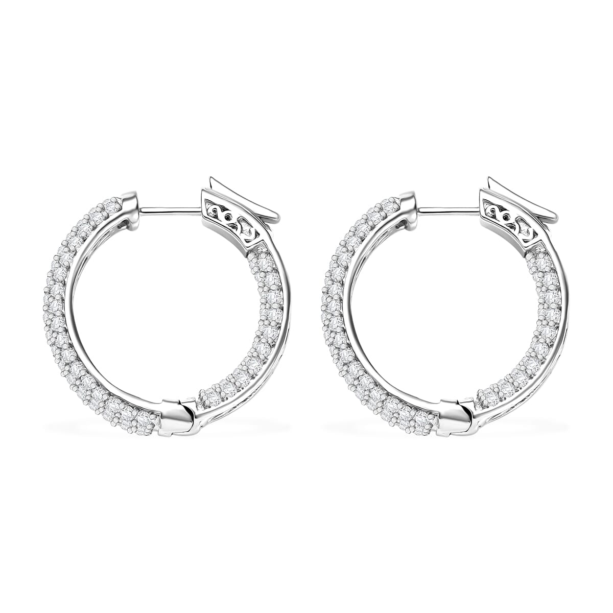 Karis Lab Created White Sapphire 5.00 ctw Hoop Earrings in Platinum Bond image number 3