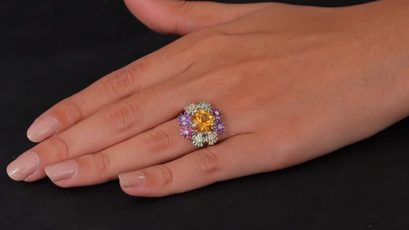 Karis AAA Serra Gaucha Citrine and Multi Gemstones 5.15 ctw Ring in Platinum Bond (Size 10.0)