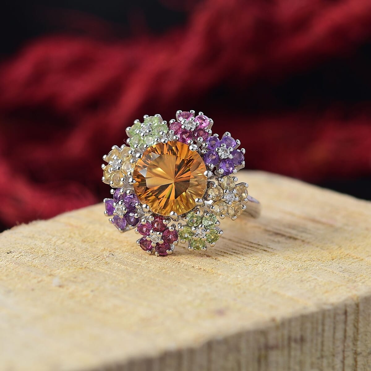 Karis Serra Gaucha Citrine and Multi Gemstones 5.15 ctw Ring in Platinum Bond (Size 10.0) image number 1