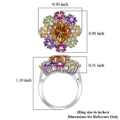 Karis Serra Gaucha Citrine and Multi Gemstones 5.15 ctw Ring in Platinum Bond (Size 10.0)