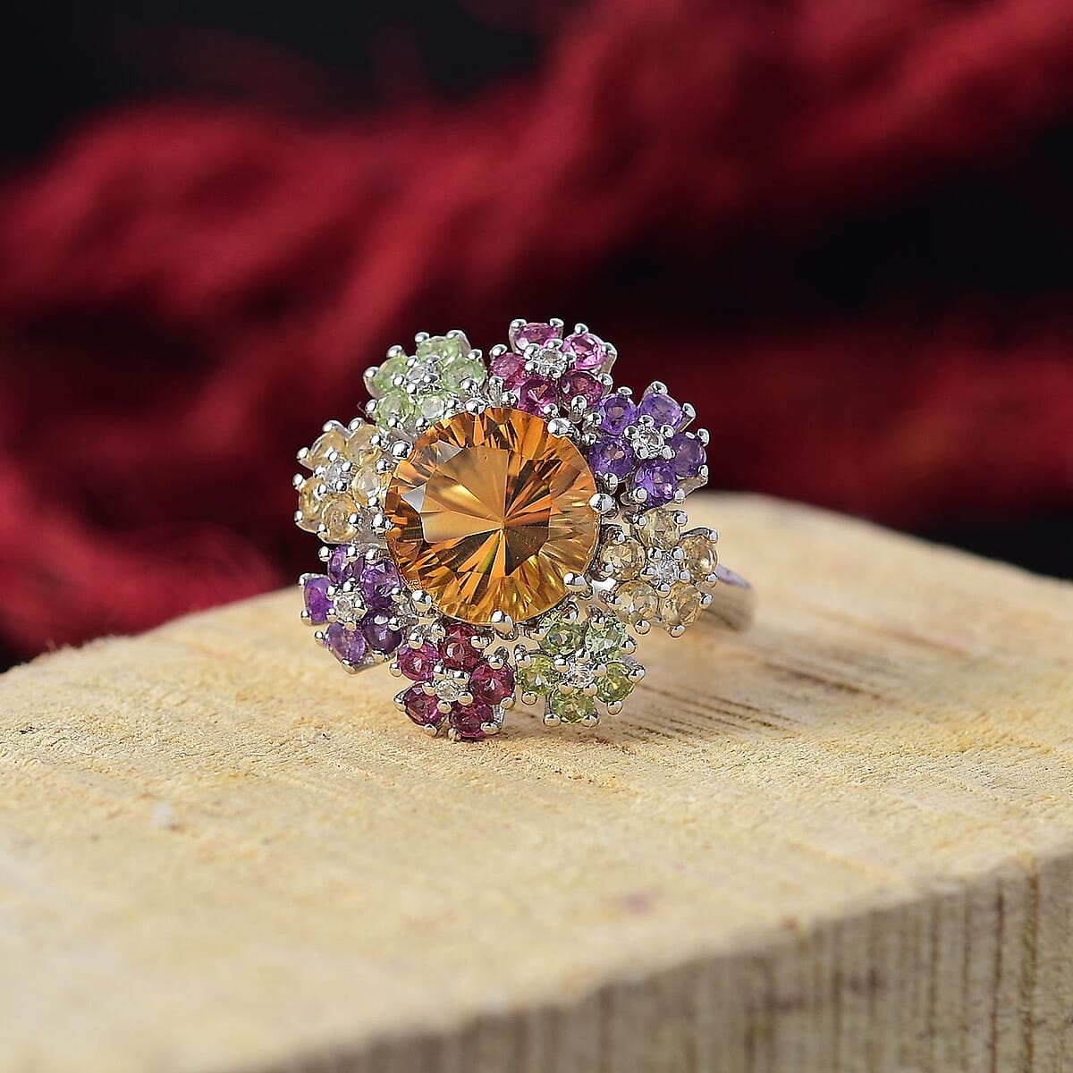 Karis Serra Gaucha Citrine and Multi Gemstones 5.15 ctw Ring in Platinum Bond (Size 7.0) image number 1