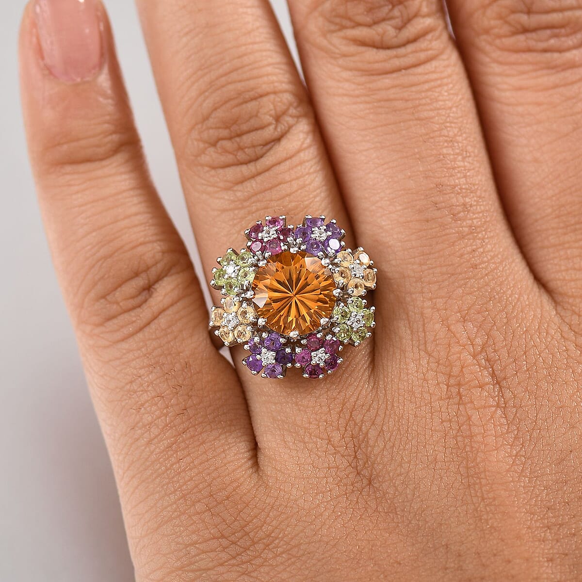 Karis Serra Gaucha Citrine and Multi Gemstones 5.15 ctw Ring in Platinum Bond (Size 7.0) image number 2