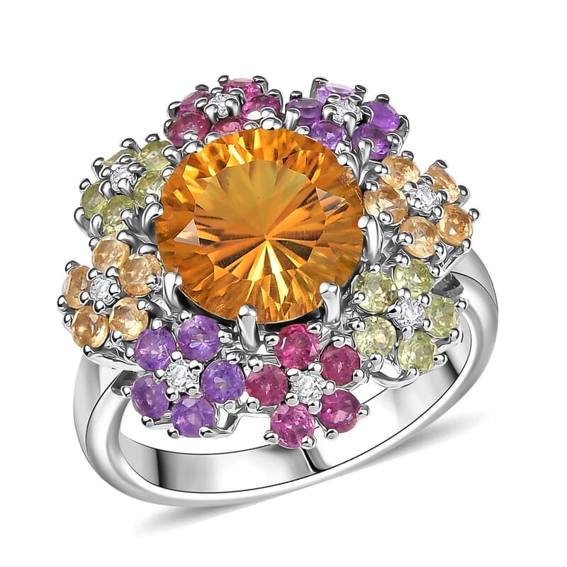 Karis Serra Gaucha Citrine and Multi Gemstones 5.15 ctw Ring in Platinum Bond (Size 8.0)