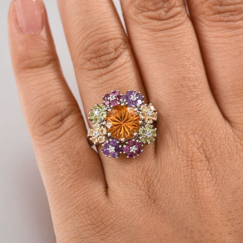 Karis Serra Gaucha Citrine and Multi Gemstones 5.15 ctw Ring in Platinum Bond (Size 8.0)