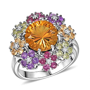 Karis Serra Gaucha Citrine and Multi Gemstones 5.15 ctw Zinnia Flower Ring in Platinum Bond (Size 9.0)