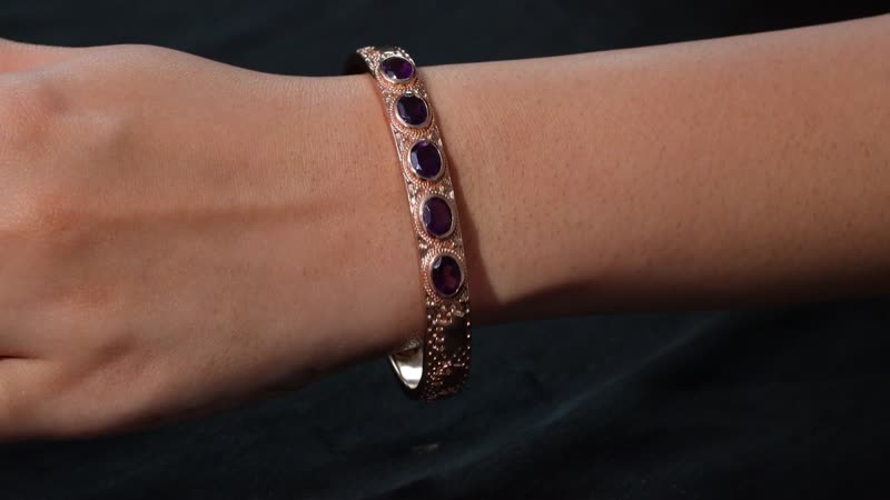 African Amethyst 5.85 ctw Cuff Bracelet in 14K RG Over Copper with Magnet (7.25 In)