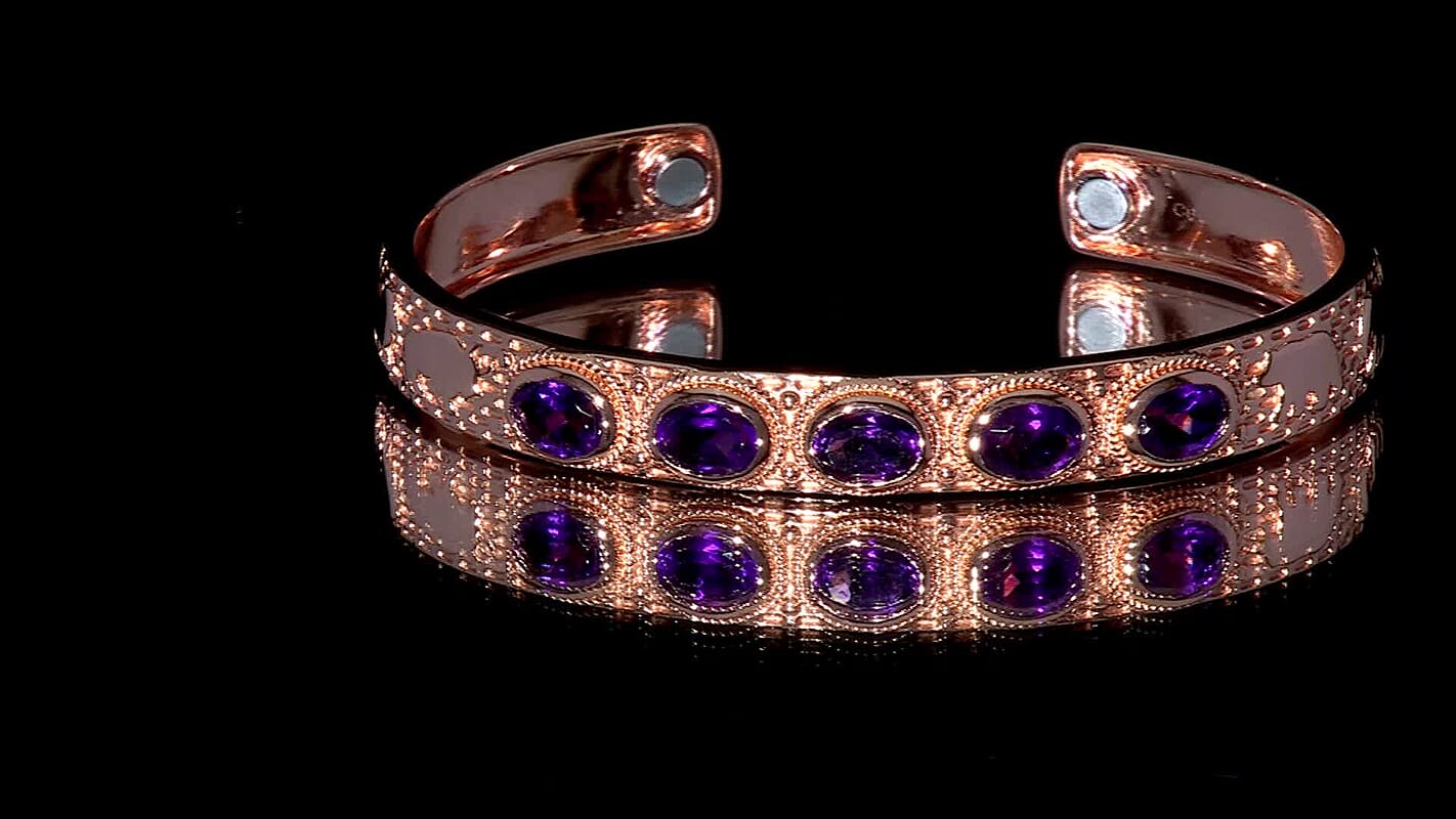 African Amethyst 5.85 ctw Cuff Bracelet in 14K RG Over Copper with Magnet (7.25 In)