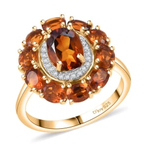 D'Joy Premium Santa Ana Madeira Citrine and White Zircon 2.90 ctw Sunflower Ring in 18K Vermeil Yellow Gold Over Sterling Silver (Size 10.0) 