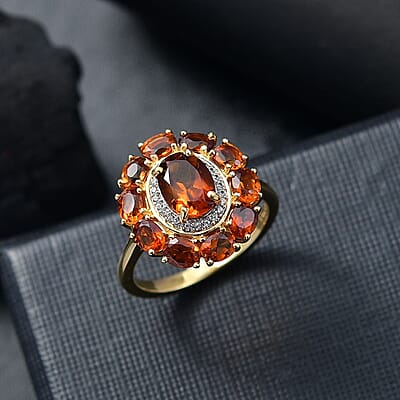 D'Joy Premium Santa Ana Madeira Citrine and White Zircon 2.90 ctw Sunflower Ring in 18K Vermeil Yellow Gold Over Sterling Silver (Size 10.0) 