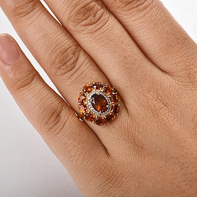 D'Joy Premium Santa Ana Madeira Citrine and White Zircon 2.90 ctw Sunflower Ring in 18K Vermeil Yellow Gold Over Sterling Silver (Size 10.0) 