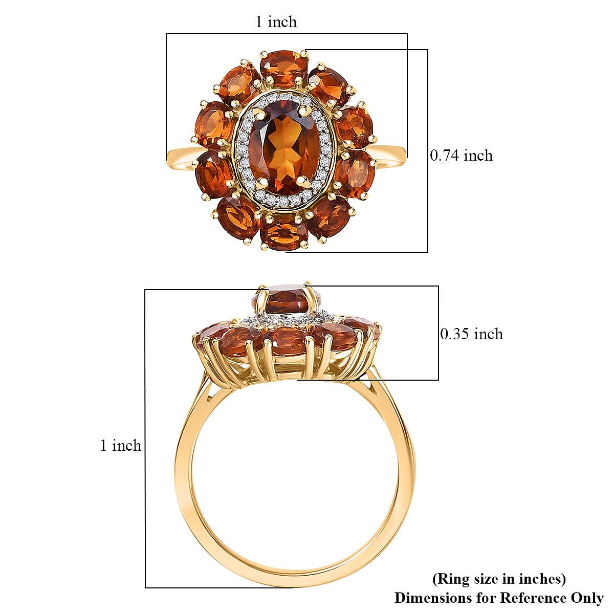 D'Joy Premium Santa Ana Madeira Citrine and White Zircon 2.90 ctw Sunflower Ring in 18K Vermeil Yellow Gold Over Sterling Silver (Size 10.0) 