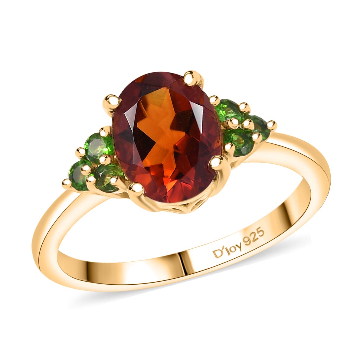 D'Joy Premium Brazilian Cherry Citrine, Chrome Diopside 1.85 ctw Victorian-Era Cluster Ring in 18K Vermeil Yellow Gold Over Sterling Silver (Size 10.0) image number 0