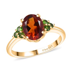 Premium Brazilian Cherry Citrine, Chrome Diopside 1.85 ctw Victorian-Era Cluster Ring in 18K Vermeil Yellow Gold Over Sterling Silver (Size 10.0)