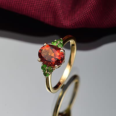 D'Joy Premium Brazilian Cherry Citrine, Chrome Diopside 1.85 ctw Victorian-Era Cluster Ring in 18K Vermeil Yellow Gold Over Sterling Silver (Size 10.0)