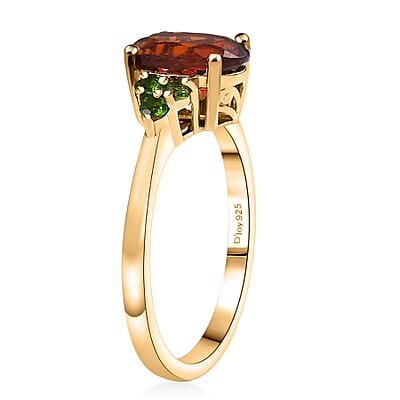 D'Joy Premium Brazilian Cherry Citrine, Chrome Diopside 1.85 ctw Victorian-Era Cluster Ring in 18K Vermeil Yellow Gold Over Sterling Silver (Size 10.0)