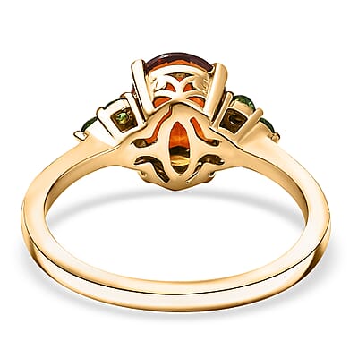 D'Joy Premium Brazilian Cherry Citrine, Chrome Diopside 1.85 ctw Victorian-Era Cluster Ring in 18K Vermeil Yellow Gold Over Sterling Silver (Size 10.0)
