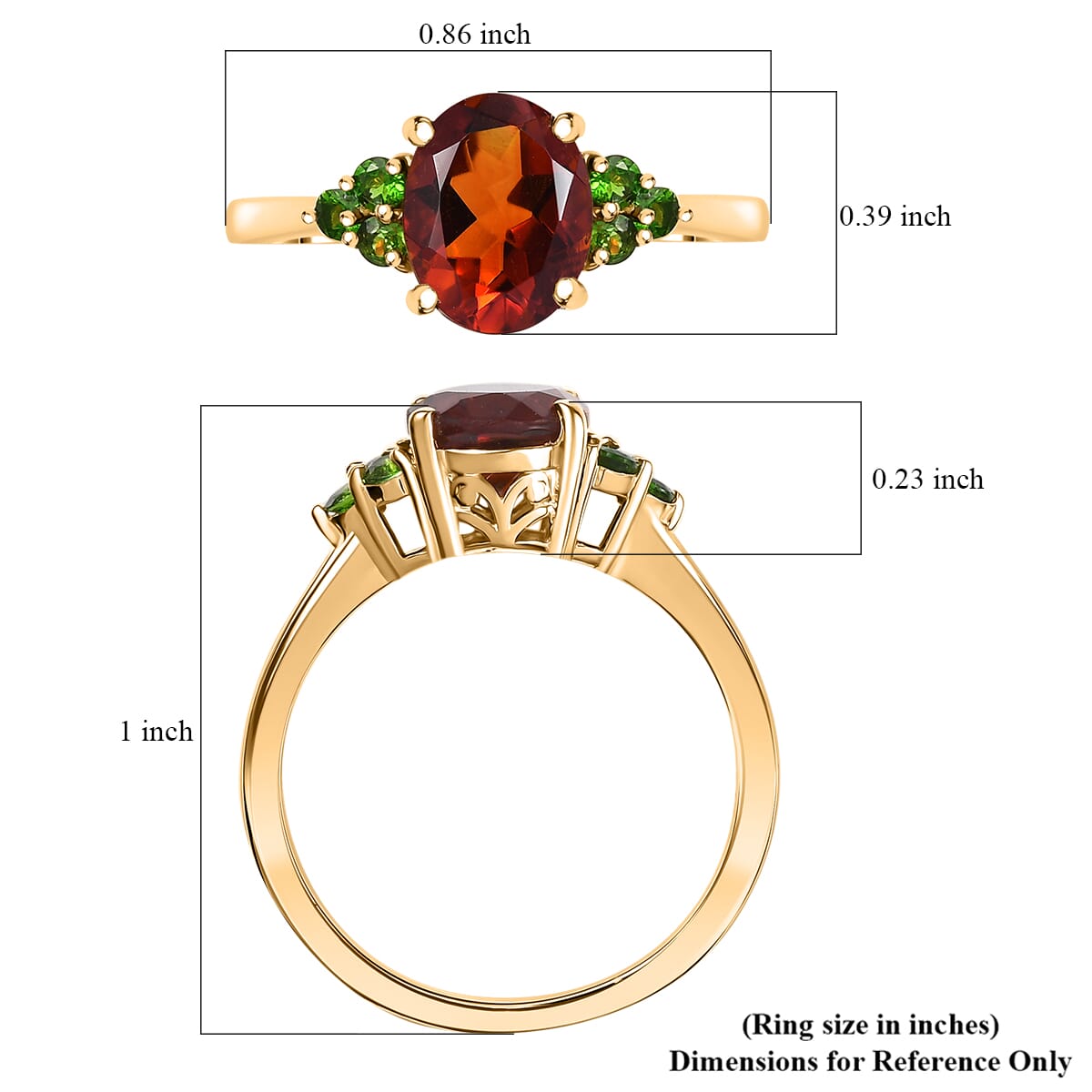 D'Joy Premium Brazilian Cherry Citrine, Chrome Diopside 1.85 ctw Victorian-Era Cluster Ring in 18K Vermeil Yellow Gold Over Sterling Silver (Size 10.0) image number 5