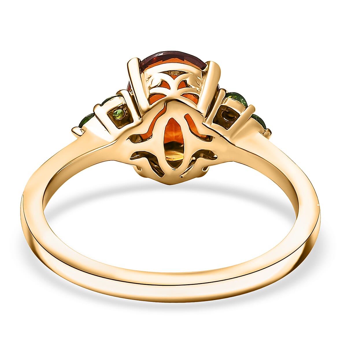 D'Joy Premium Brazilian Cherry Citrine, Chrome Diopside 1.85 ctw Victorian-Era Cluster Ring in 18K Vermeil Yellow Gold Over Sterling Silver (Size 6.0) image number 4