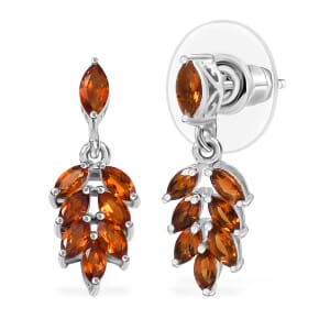 D'Joy Santa Ana Madeira Citrine 1.25 ctw Hanging Green Leaves Earrings in Platinum Over Sterling Silver 