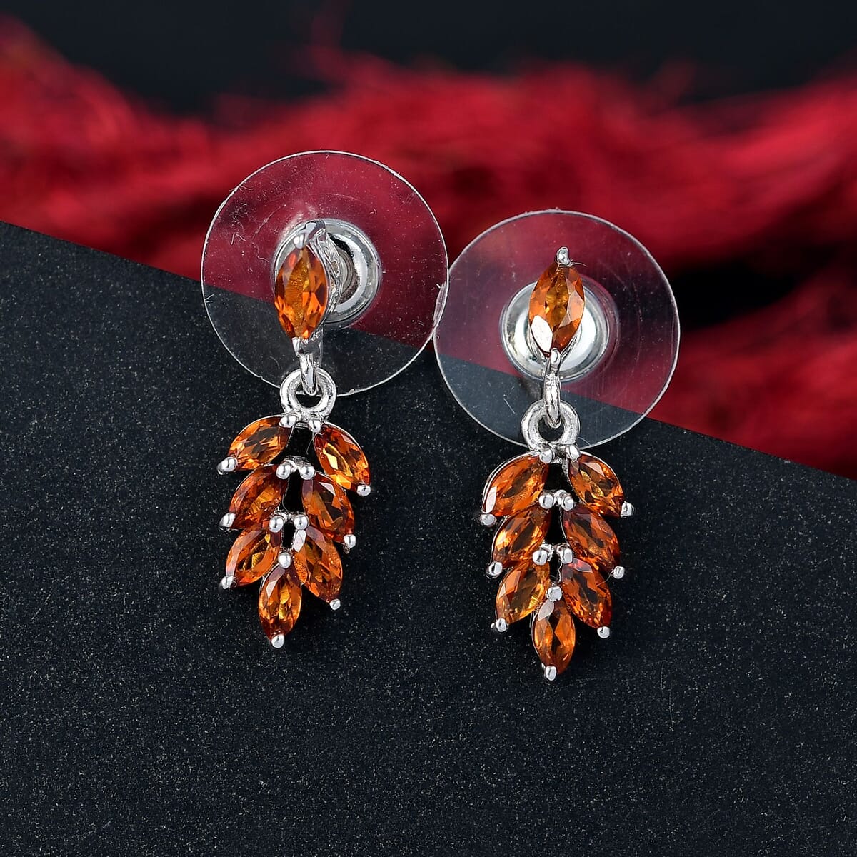 D'Joy Santa Ana Madeira Citrine 1.25 ctw Hanging Green Leaves Earrings in Platinum Over Sterling Silver  image number 1