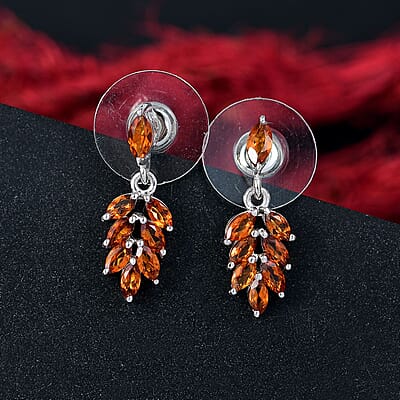 D'Joy Santa Ana Madeira Citrine 1.25 ctw Hanging Green Leaves Earrings in Platinum Over Sterling Silver 
