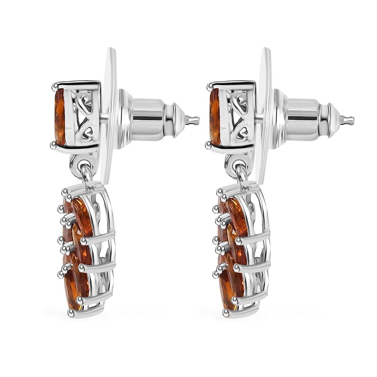 D'Joy Santa Ana Madeira Citrine 1.25 ctw Hanging Green Leaves Earrings in Platinum Over Sterling Silver  image number 3