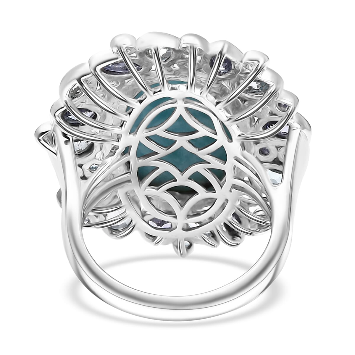 D'Joy Premium Larimar and Multi Gemstone 16.25 ctw Ocean Crown Ring in Rhodium Over Sterling Silver (Size 10.0) image number 4