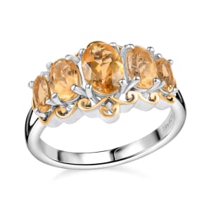 D'Joy Brazilian Citrine 2.00 ctw 5 Stone Filigree Ring in 18K Vermeil YG and Rhodium Over Sterling Silver (Size 5.0) 
