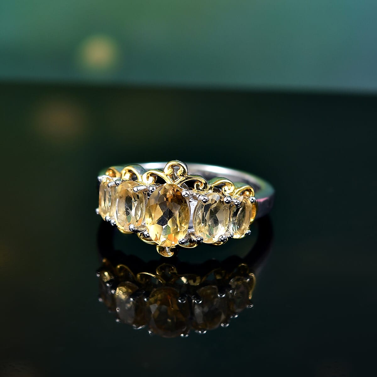 D'Joy Brazilian Citrine 2.00 ctw 5 Stone Filigree Ring in 18K Vermeil YG and Rhodium Over Sterling Silver (Size 5.0)  image number 1