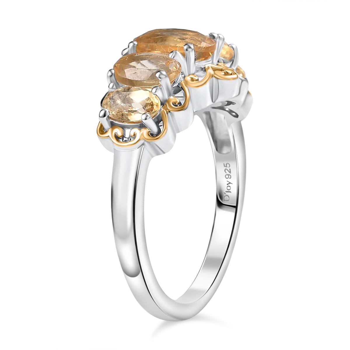 D'Joy Brazilian Citrine 2.00 ctw 5 Stone Filigree Ring in 18K Vermeil YG and Rhodium Over Sterling Silver (Size 5.0)  image number 3