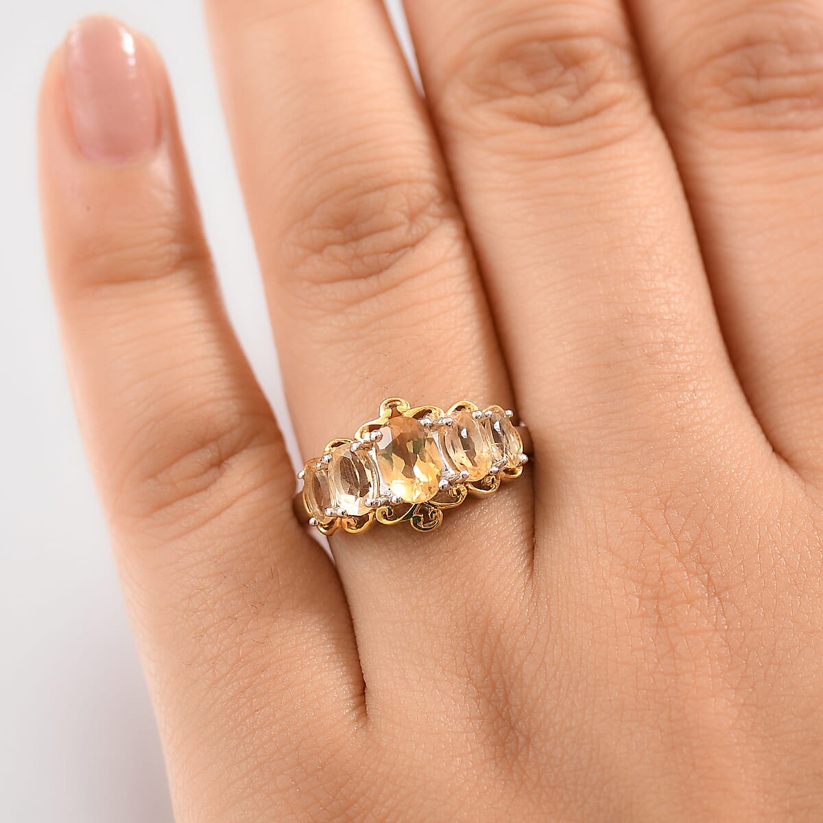D'Joy Brazilian Citrine 2.00 ctw 5 Stone Filigree Ring in 18K Vermeil YG and Rhodium Over Sterling Silver (Size 7.0)  image number 2