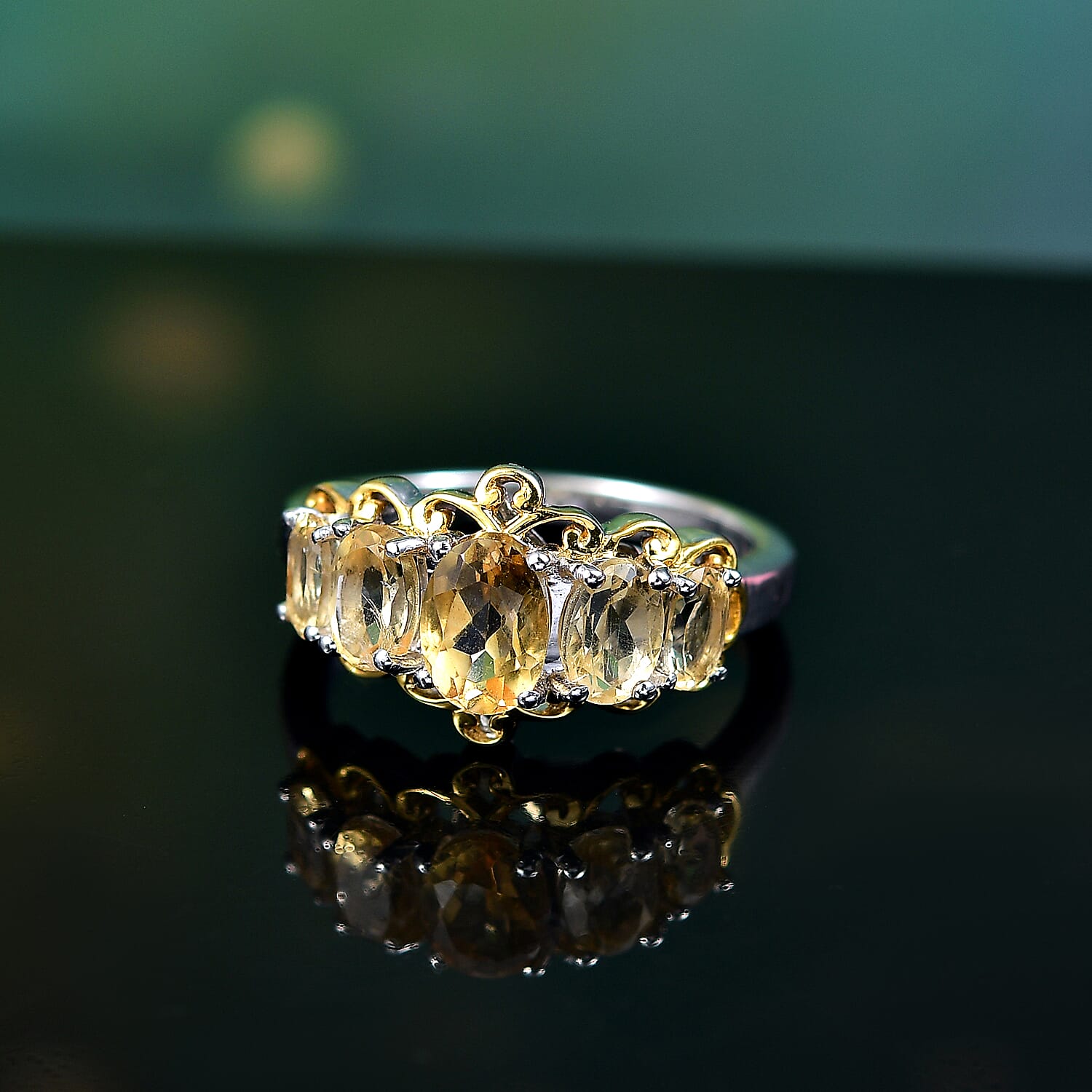 Brazilian Citrine 2.00 ctw 5 Stone Ring in Rhodium Over Sterling Silver (Size 10.0)