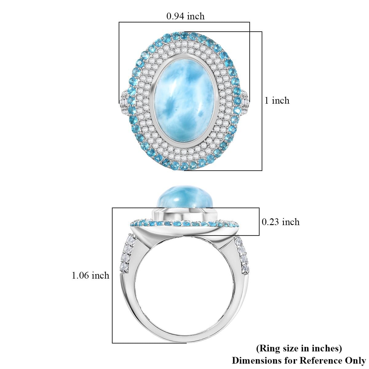 D'Joy Premium Larimar and Multi Gemstone 9.00 ctw Aqua Majesty Ring in Rhodium Over Sterling Silver (Size 10.0) (Del. In 10-12 Days) image number 5