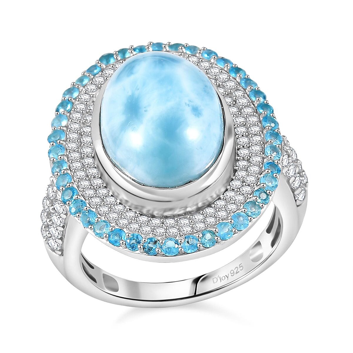 D'Joy Premium Larimar and Multi Gemstone 9.00 ctw Aqua Majesty Ring in Rhodium Over Sterling Silver (Size 6.0) (Del. In 10-12 Days) image number 0