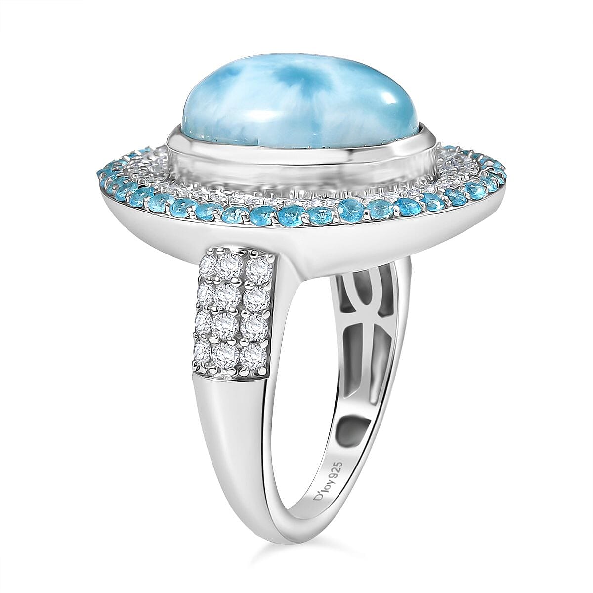 D'Joy Premium Larimar and Multi Gemstone 9.00 ctw Aqua Majesty Ring in Rhodium Over Sterling Silver (Size 6.0) (Del. In 10-12 Days) image number 3