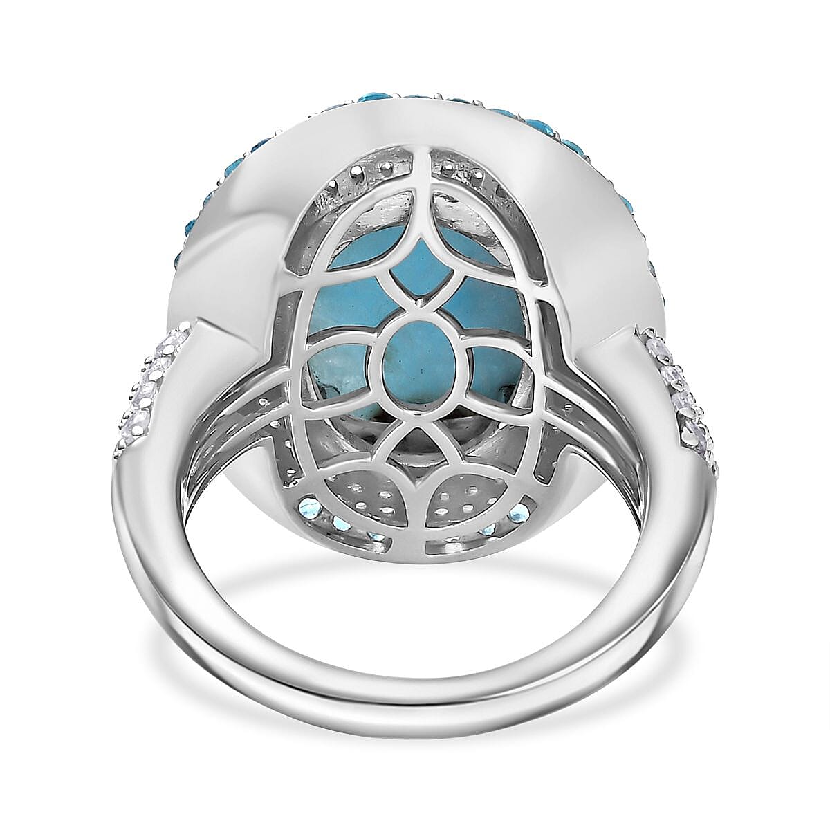 D'Joy Premium Larimar and Multi Gemstone 9.00 ctw Aqua Majesty Ring in Rhodium Over Sterling Silver (Size 6.0) (Del. In 10-12 Days) image number 4