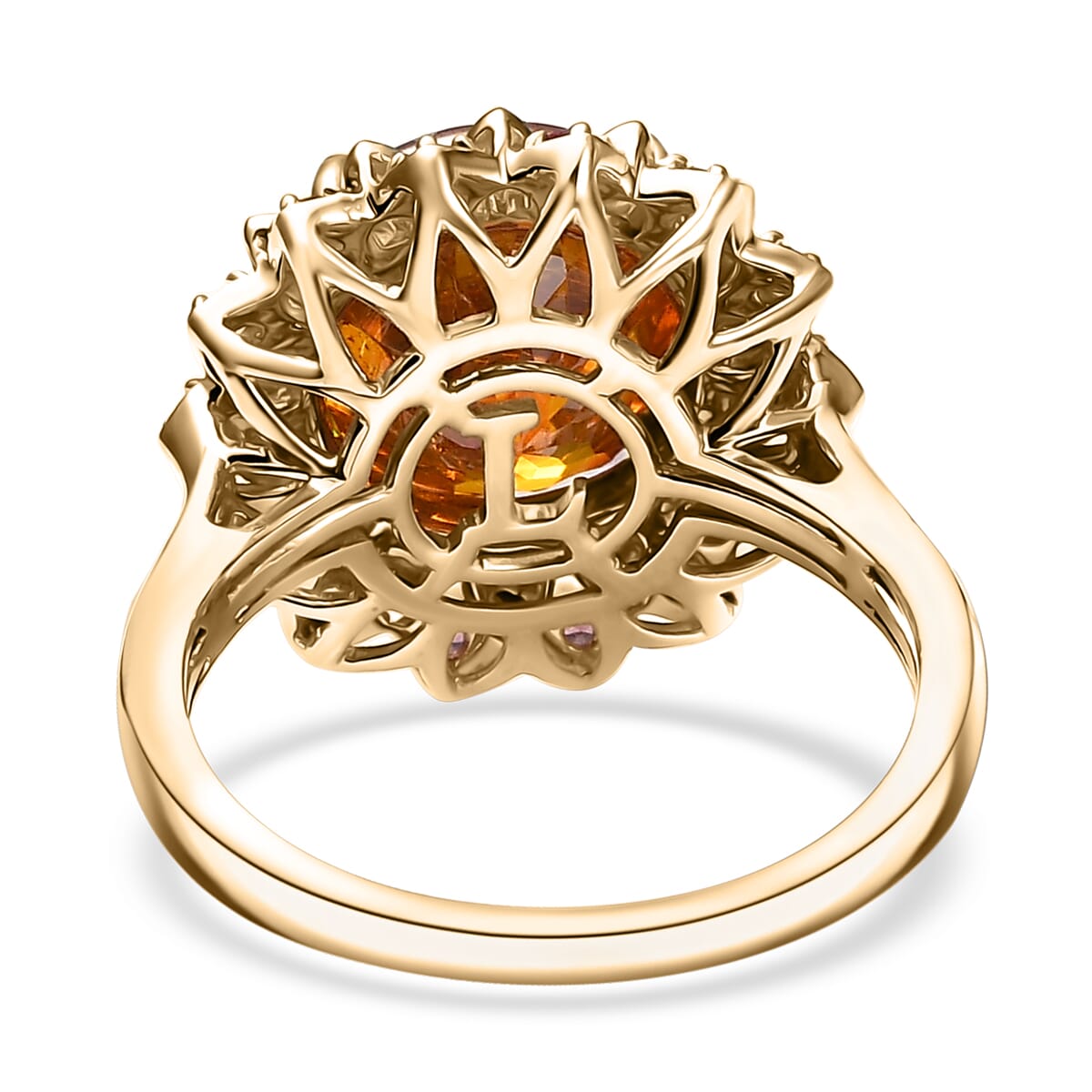 AAA Picos Altos Sphalerite, Padparadscha Sapphire and G-H SI Luxuriant Lab Grown Diamond 7.38 ctw Ring in 10K Yellow Gold (Size 10.0) image number 4