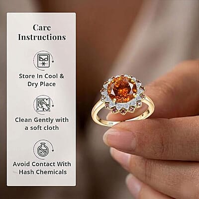 AAA Picos Altos Sphalerite, Padparadscha Sapphire and G-H SI Luxuriant Lab Grown Diamond 7.38 ctw Ring in 10K Yellow Gold (Size 10.0)