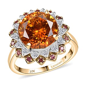 10K Yellow Gold AAA Picos Altos Sphalerite, Padparadscha Sapphire, Luxuriant Lab Grown Diamond (G-H, SI) Ring (Size 6.5) 7.38 ctw