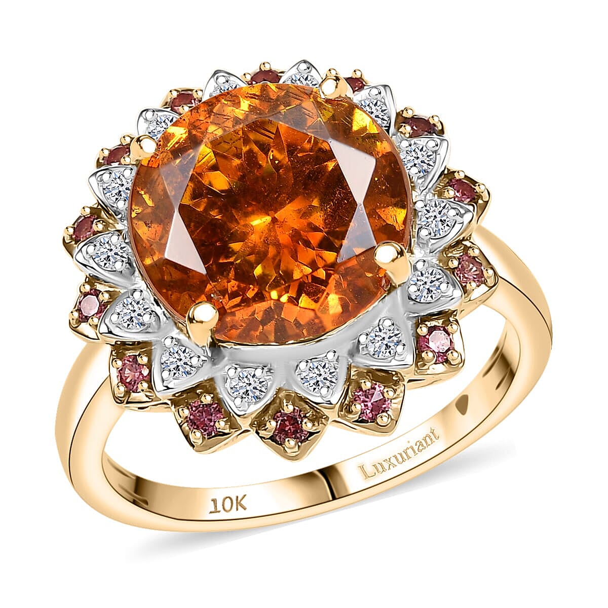 AAA Picos Altos Sphalerite, Padparadscha Sapphire and G-H SI Luxuriant Lab Grown Diamond 7.38 ctw Ring in 10K Yellow Gold (Size 7.0) image number 0