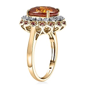 AAA Picos Altos Sphalerite, Padparadscha Sapphire and G-H SI Luxuriant Lab Grown Diamond 7.38 ctw Ring in 10K Yellow Gold (Size 7.0)