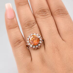 10K Yellow Gold AAA Picos Altos Sphalerite, Padparadscha Sapphire, Luxuriant Lab Grown Diamond (G-H, SI) Ring (Size 8.5) 7.38 ctw