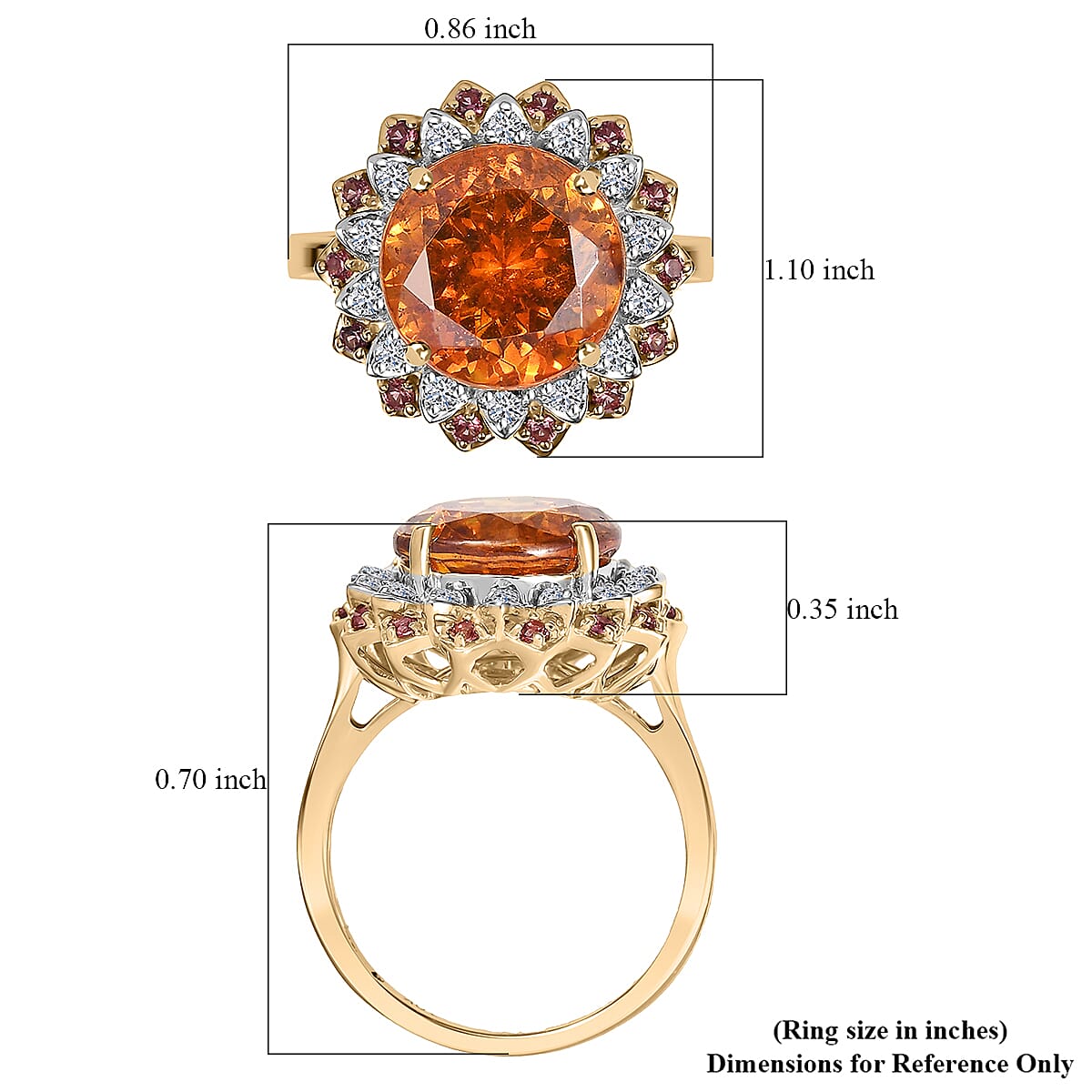 AAA Picos Altos Sphalerite, Padparadscha Sapphire and G-H SI Luxuriant Lab Grown Diamond 7.38 ctw Ring in 10K Yellow Gold (Size 9.0) image number 5