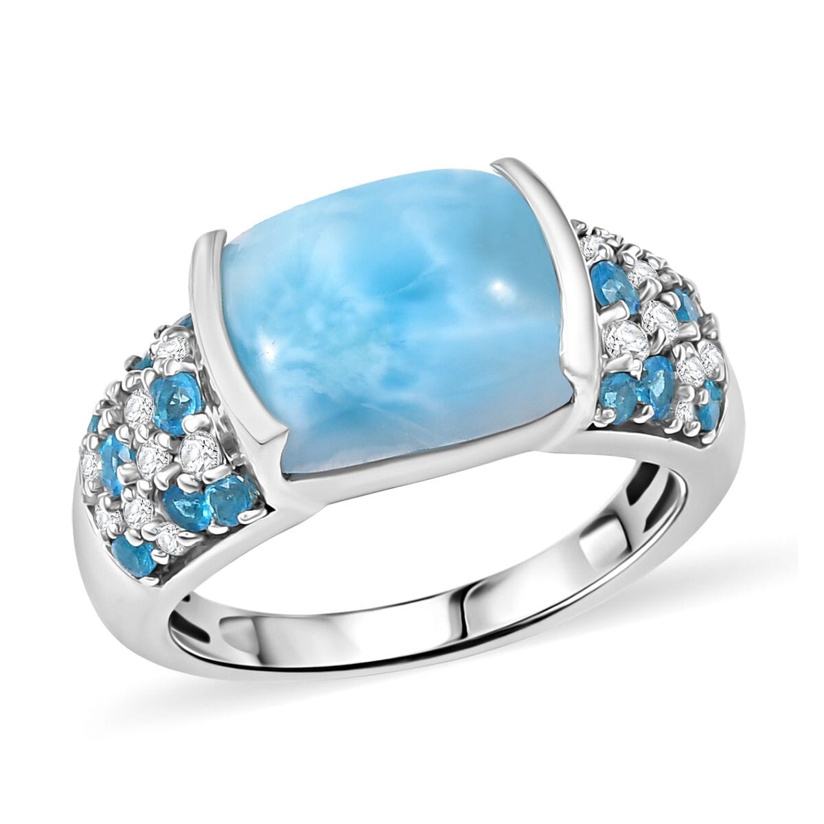 D'Joy Premium Larimar and Multi Gemstone 5.85 ctw Aqua Embrace Ring in Rhodium Over Sterling Silver (Size 10.0) image number 0