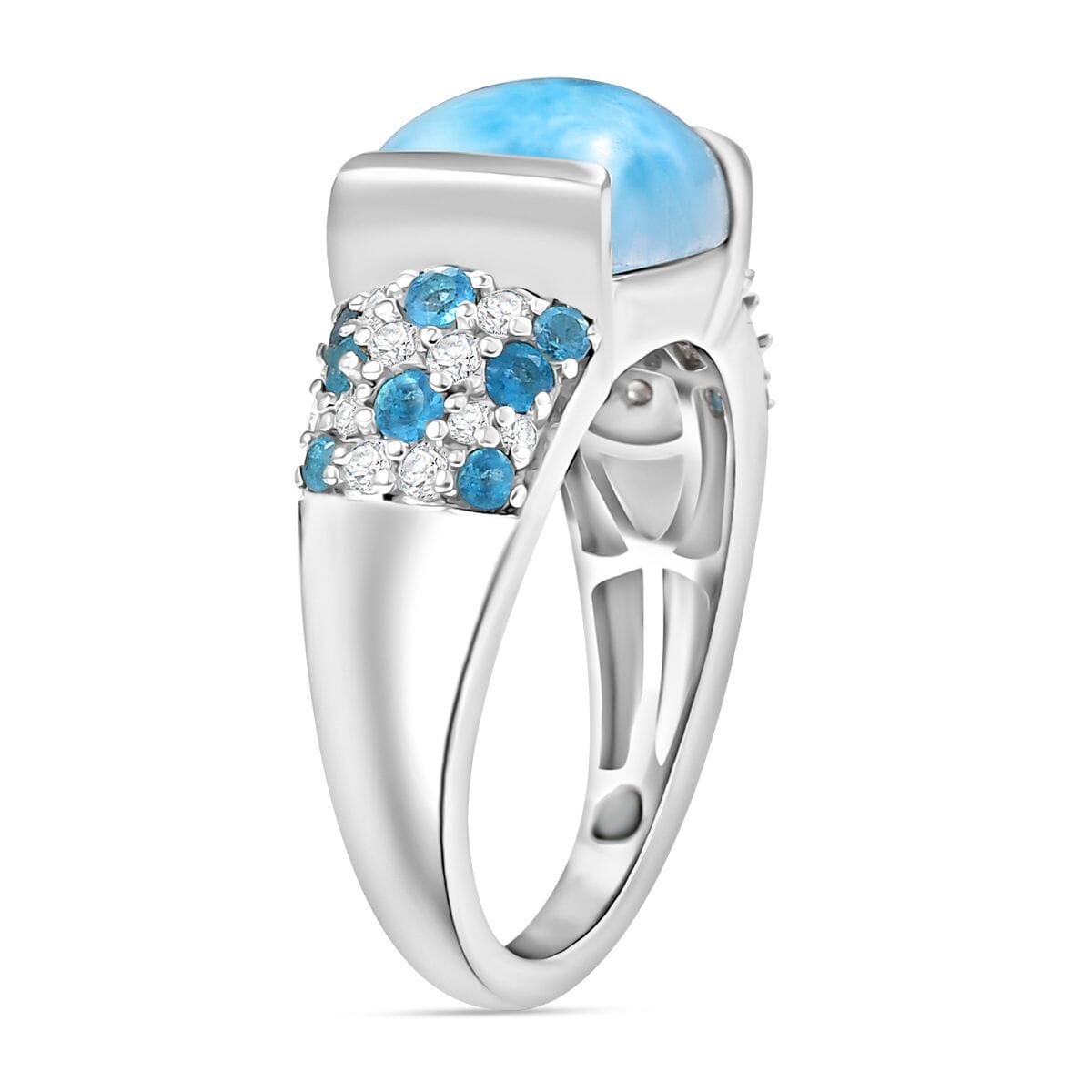 D'Joy Premium Larimar and Multi Gemstone 5.85 ctw Aqua Embrace Ring in Rhodium Over Sterling Silver (Size 10.0) image number 3
